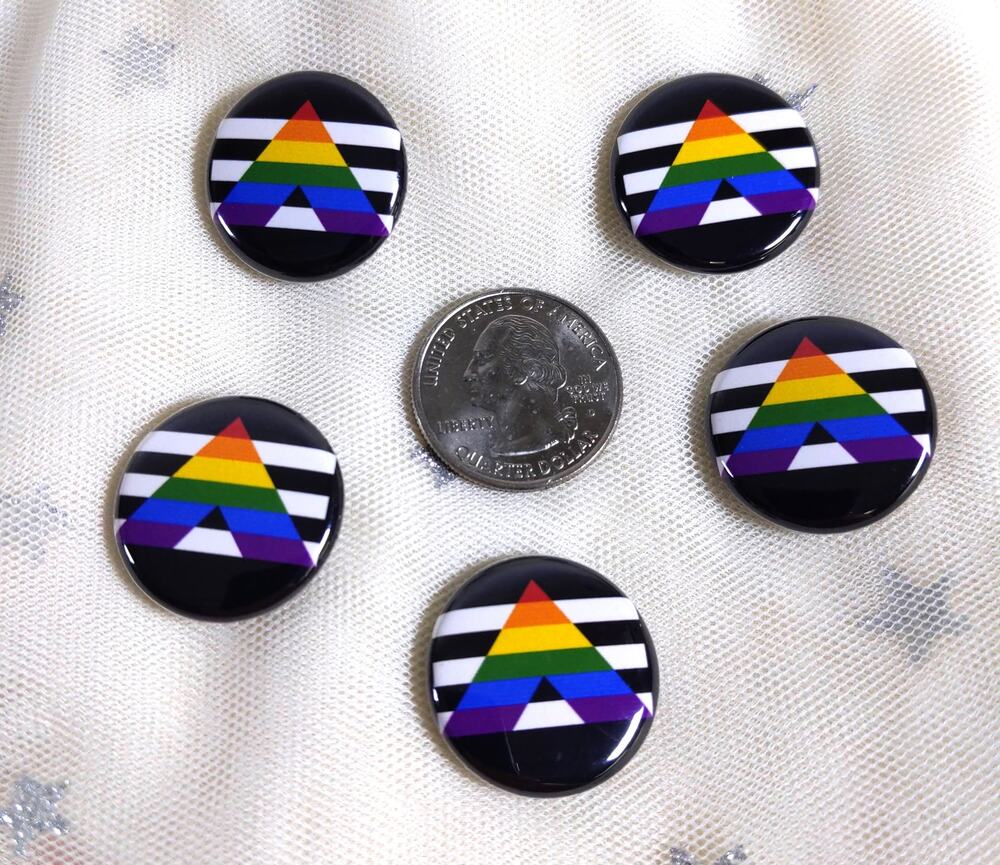 Buttons Set of 5, 1" STRAIGHT ALLY of LGBTQ FLAG - Trans Gay & Lesbian- Activism